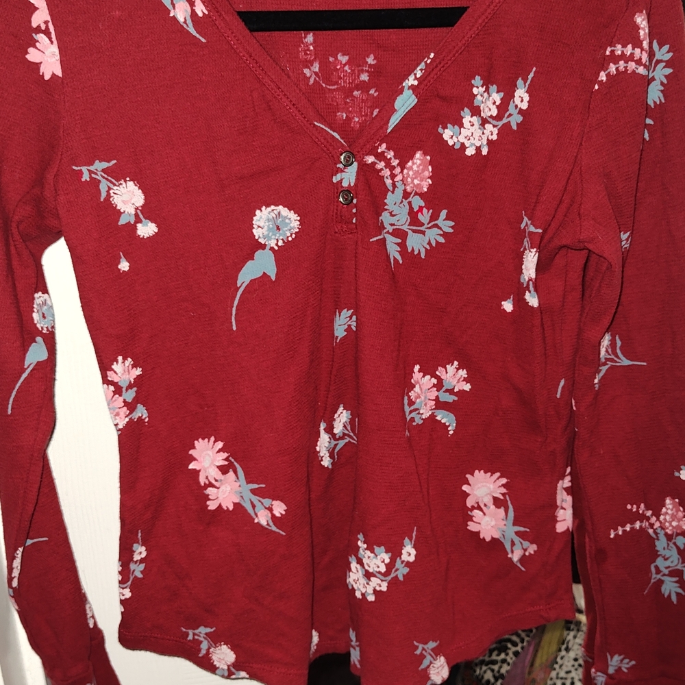 Lucky Brand Red Floral Long Sleeve Tee - Picture 2 of 5